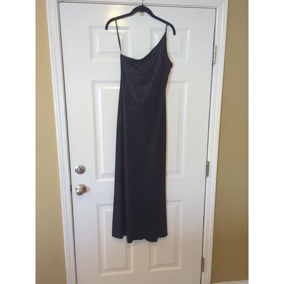 Vintage Y2K Rampage Navy Blue Shimmer Slip Dress Size Medium - Asymmetrical - Picture 1 of 7